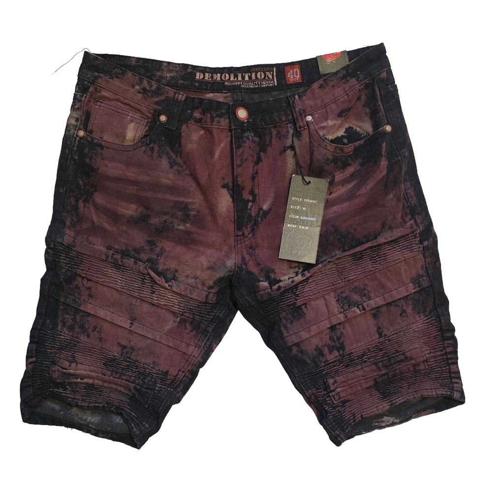 NWT Demolition Men's Black And Burgundy Jean Shorts Size 40 Grunge Streetwear